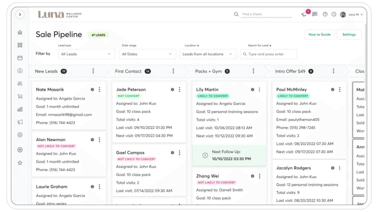 Mindbody marketing screenshot: analytics-heavy dashboard for multi-location operators. Official Mindbody dashboard marketing screenshot